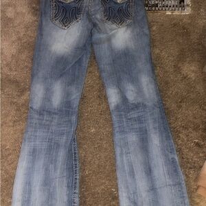 MEK Blue Flare Wide Leg Jeans